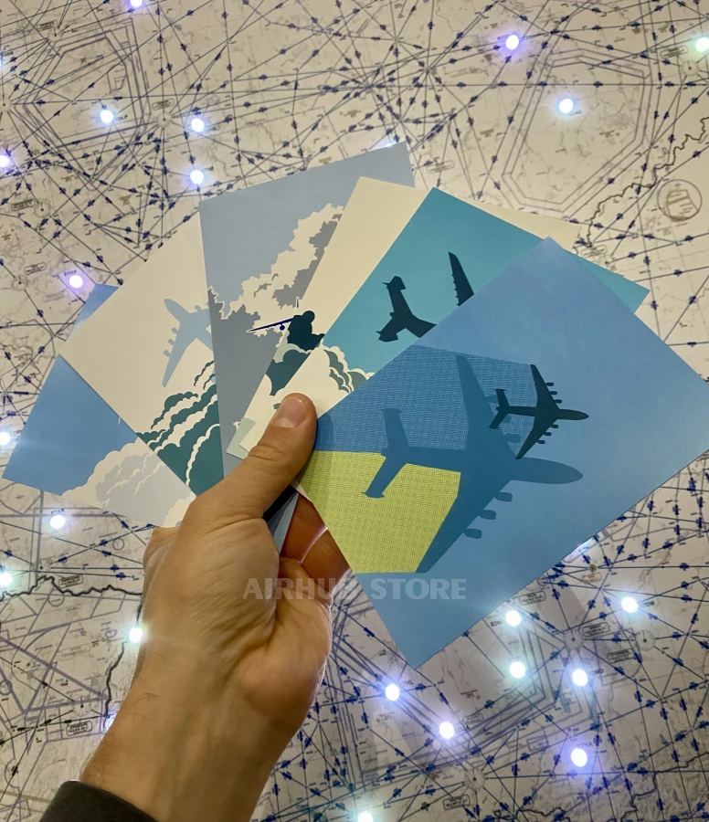 Postcard with silhouettes of the Mriya aircraft