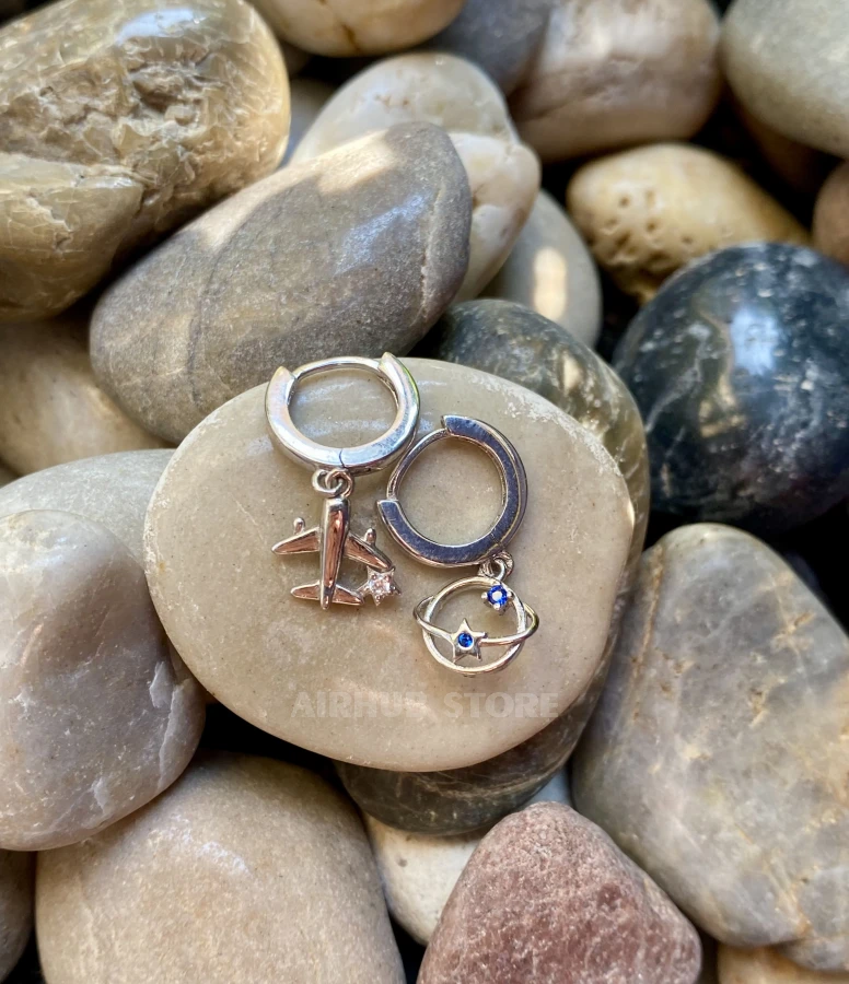 Airplane and planet hoop earrings