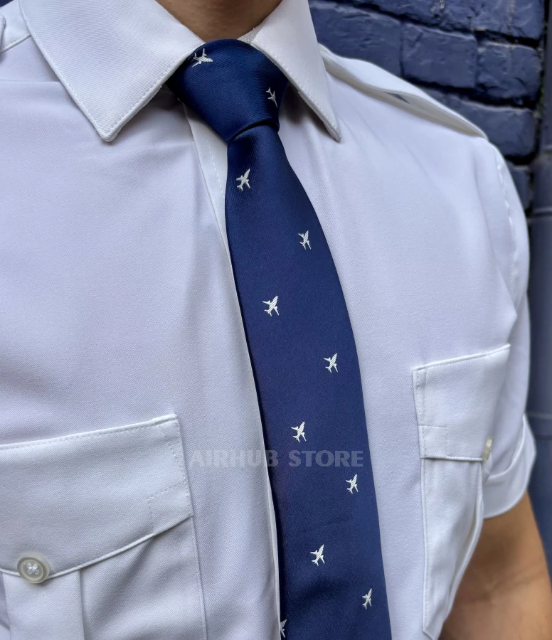 Navy blue tie with white airplanes