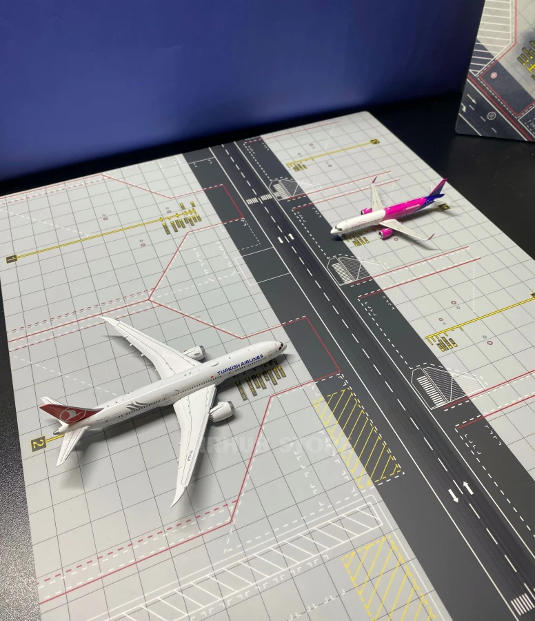 Airport diorama 1:400 — wooden airfield base with taxiways and apron