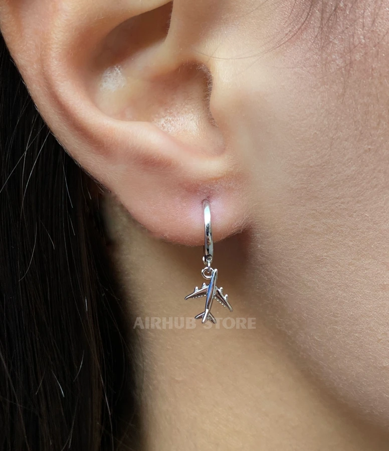 Silver earrings with airplanes