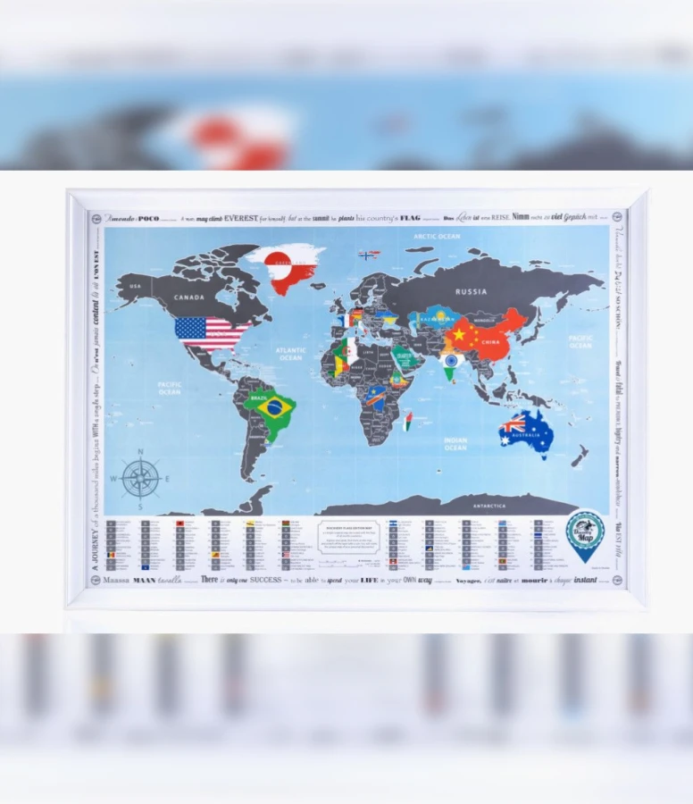 Scratch map of the world with flags