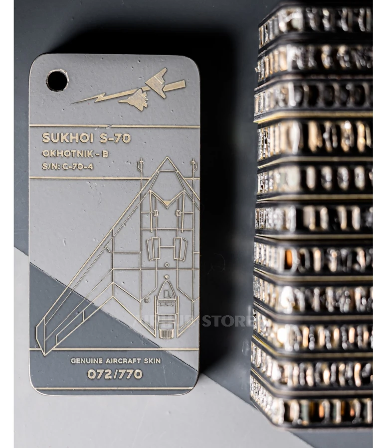 Keychain from the downed Russian Sukhoi S-70 Okhotnik-B