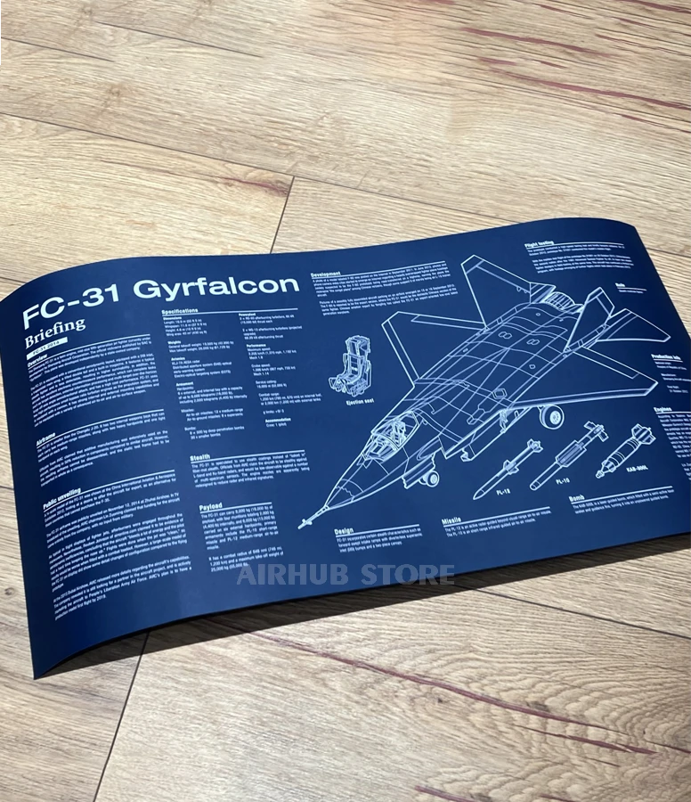 Fighter jet FC-31 Gyrfalcon Poster Blueprint