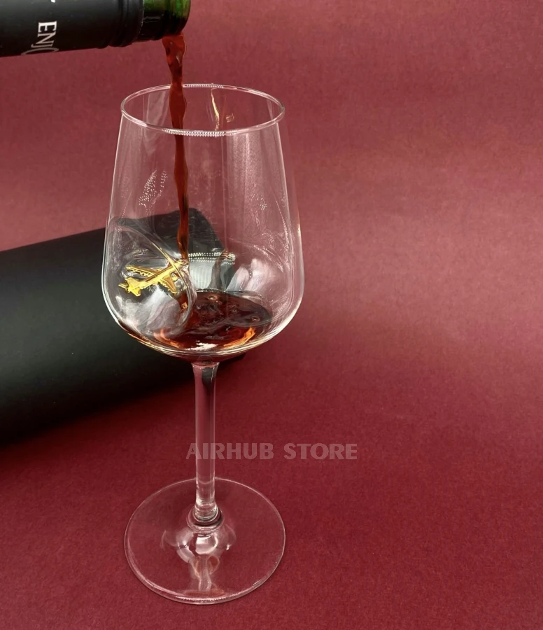 Wine glass with airplane